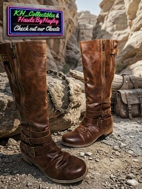 ​Carlos by Carlos Santana Helena Brown Moto Slouch Boots 9.5M Mint